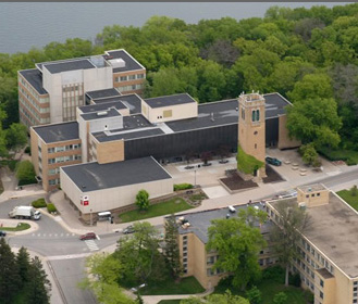 Aerial view of the Social Sciences building.